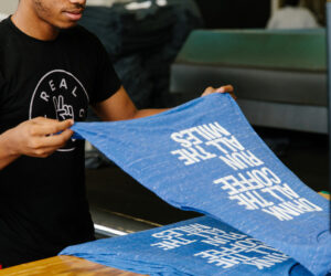 We print and finish T-shirts and other textiles in-house.