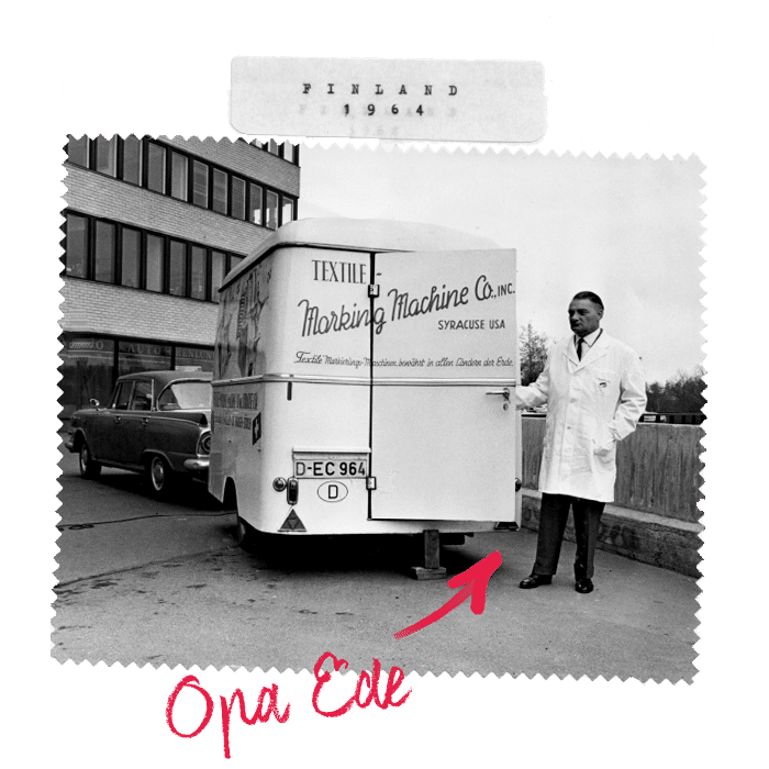 Grandpa Ede from Heiligenhaus with his sales van in Finland in 1969.