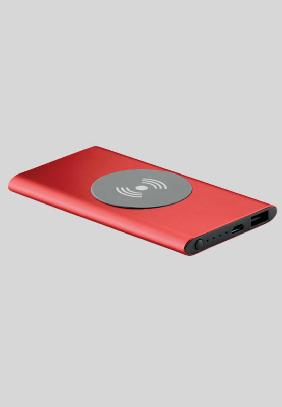 Powerbank with wireless transmission in red