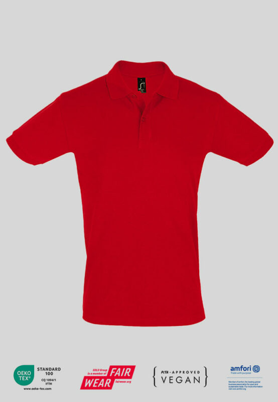 Herren Polo Shirt mit PETA zertifikat Firmenlogo in rot