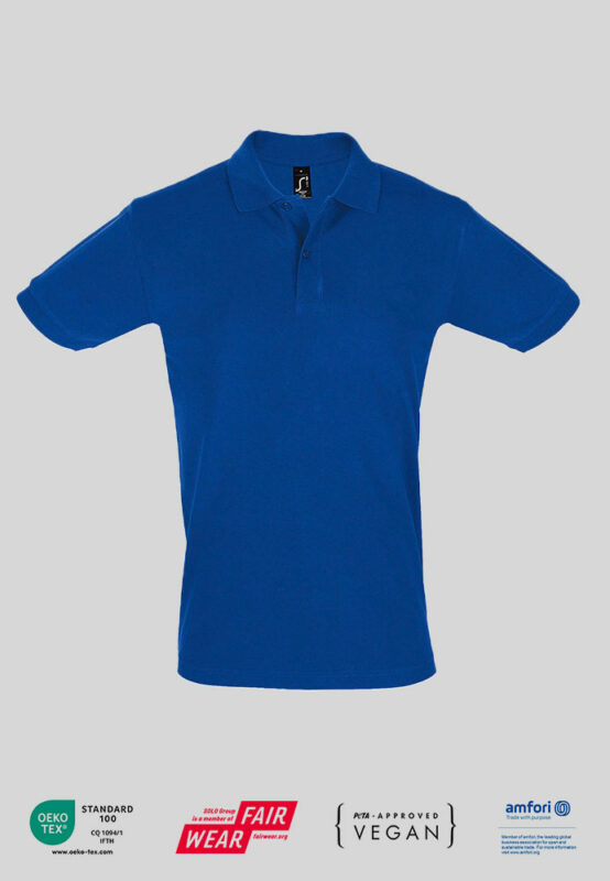 Herren Polo Shirt mit PETA zertifikat Firmenlogo in royal blau