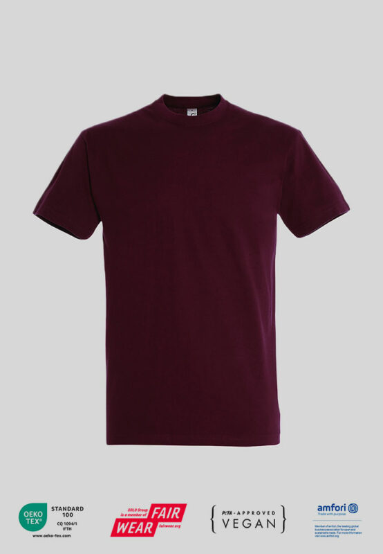 T-Shirt mit Firmenlogo und PETA Zertifikat in burgundy