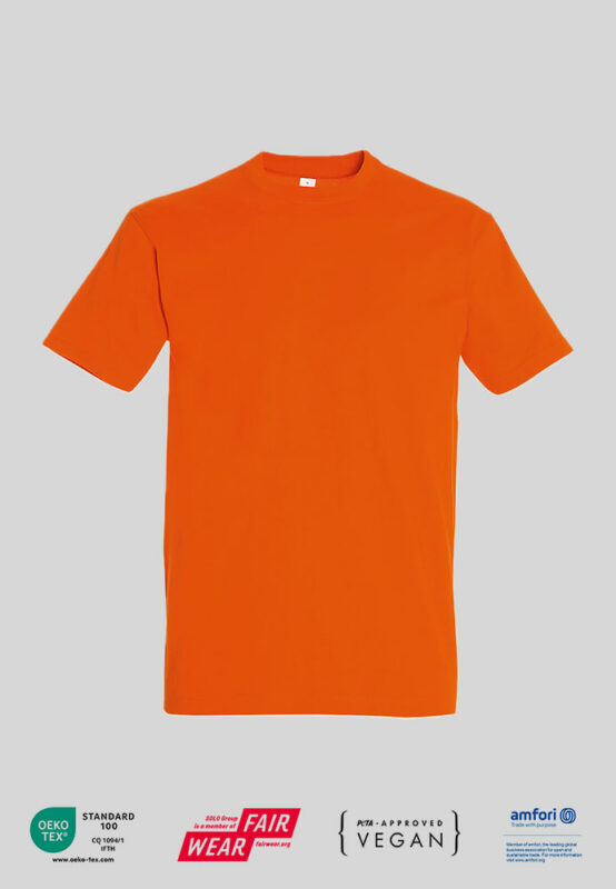 T-Shirt mit Firmenlogo und PETA Zertifikat in orange