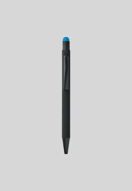 Stylischer Kugelschreiber in schwarz mit farbigem Stylus inklusive Gravur mit eurem Logo.