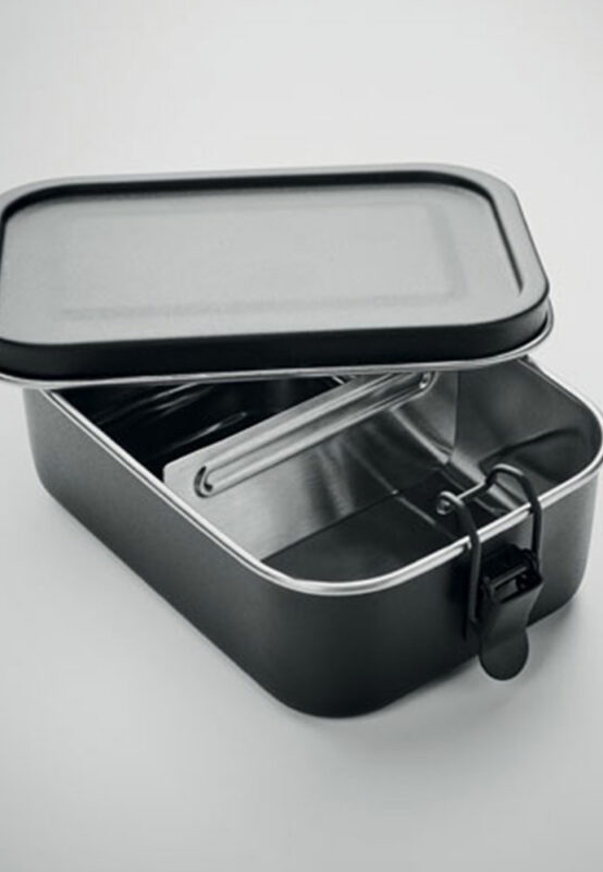 Stylsiche Lunchbox in schwarzem Edelstahl.