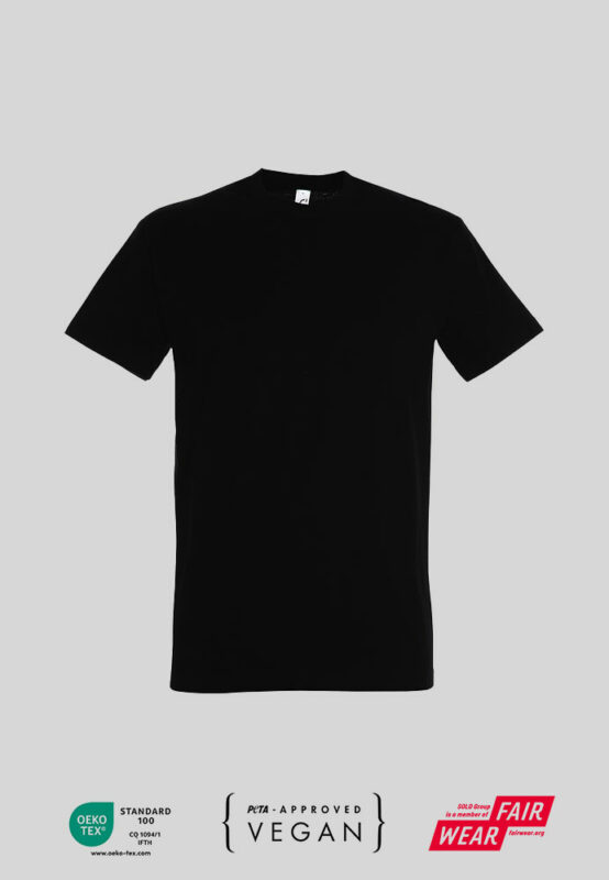 T-Shirt mit Firmenlogo und PETA Zertifikat in schwarz