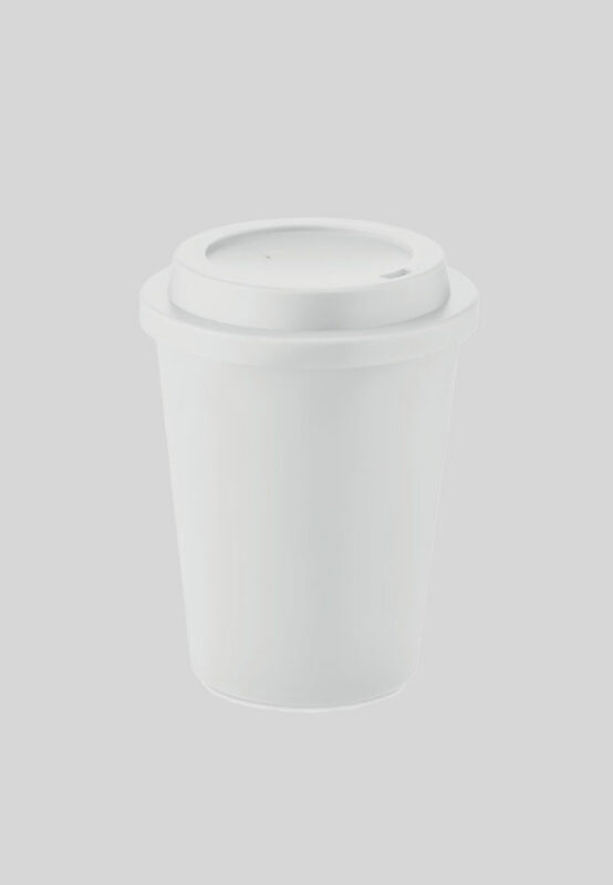 MIJO Coffee 2 Go Becher aus recyceltem Plastik in weiß
