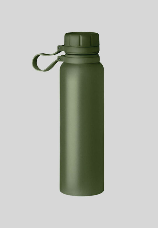 Schöne Aluminiumflasche mit Silikongriff in grün.